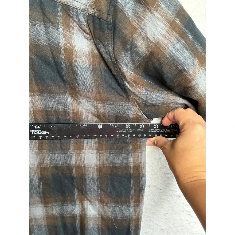 Boston Traders Mens Plaid Flannel Shirt Jacket Sherpa Lined Brown Gray Size M